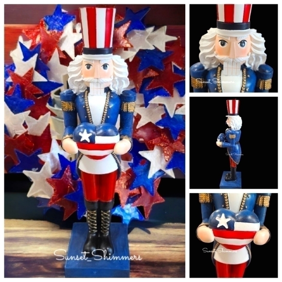 15" Patriotic Uncle Sam Nutcracker Flag Heart Memorial 4th July Resin Decor New - Picture 1 of 8